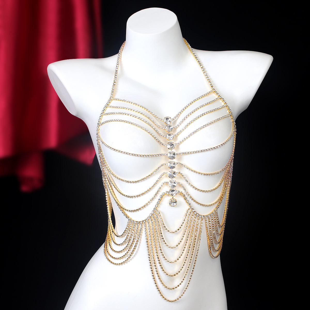 Body Jewelry Retainers - سلسلة صدر بحجر الراين مع شرابات