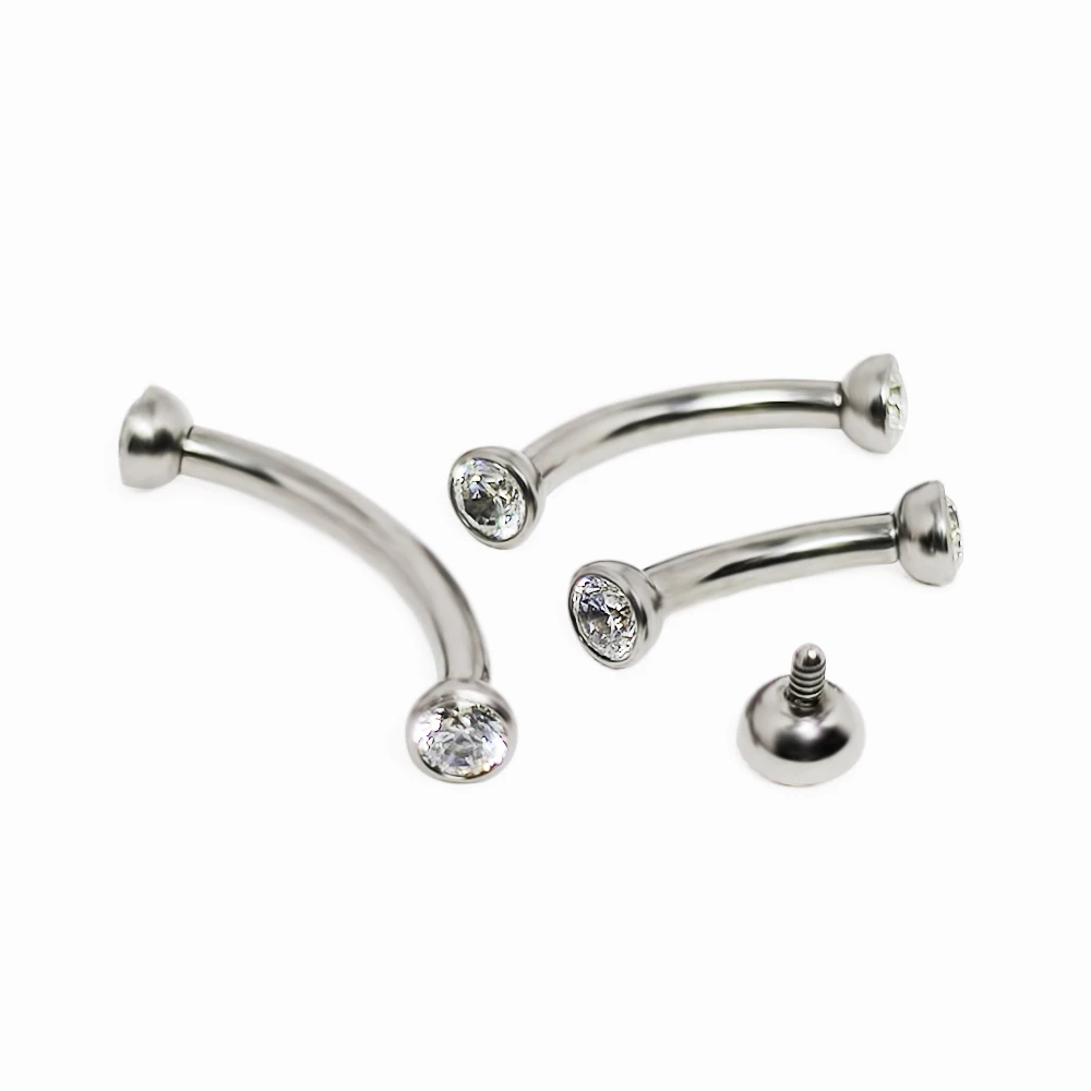 Eyebrow Curved Barbell - F136 التيتانيوم الثقب الحاجب الزركون الغضروف