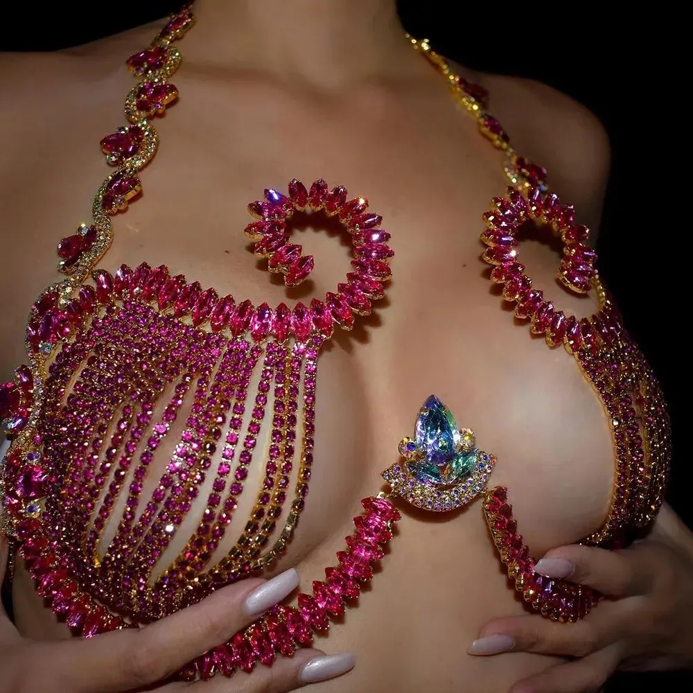 Body Jewelry Retainers - الهذيان الوردي الكريستال قوس الصدر للنساء