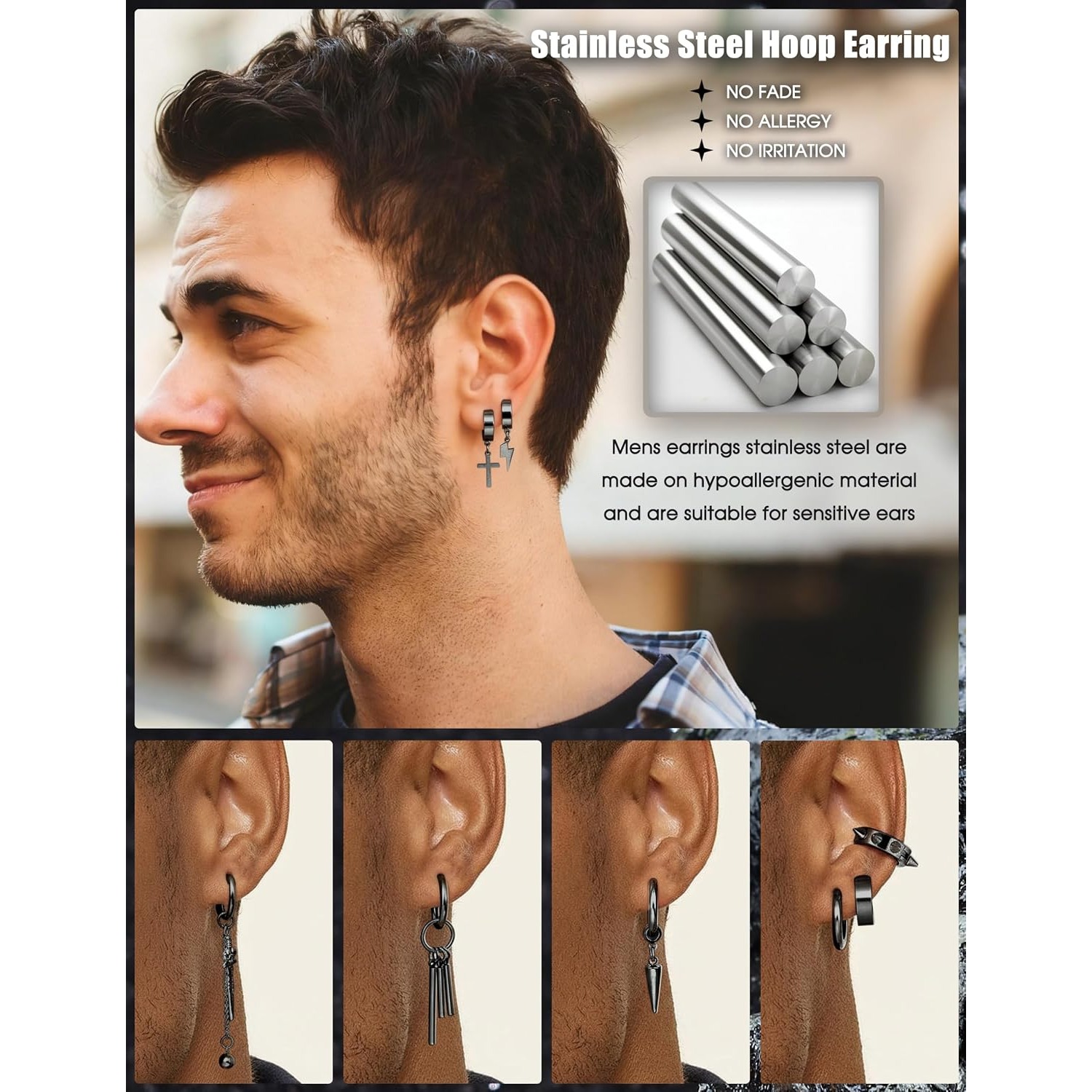 ORAZIO 25 أقراط أذن للرجال، أق - مراجعة Body Jewelry For Men وسعره