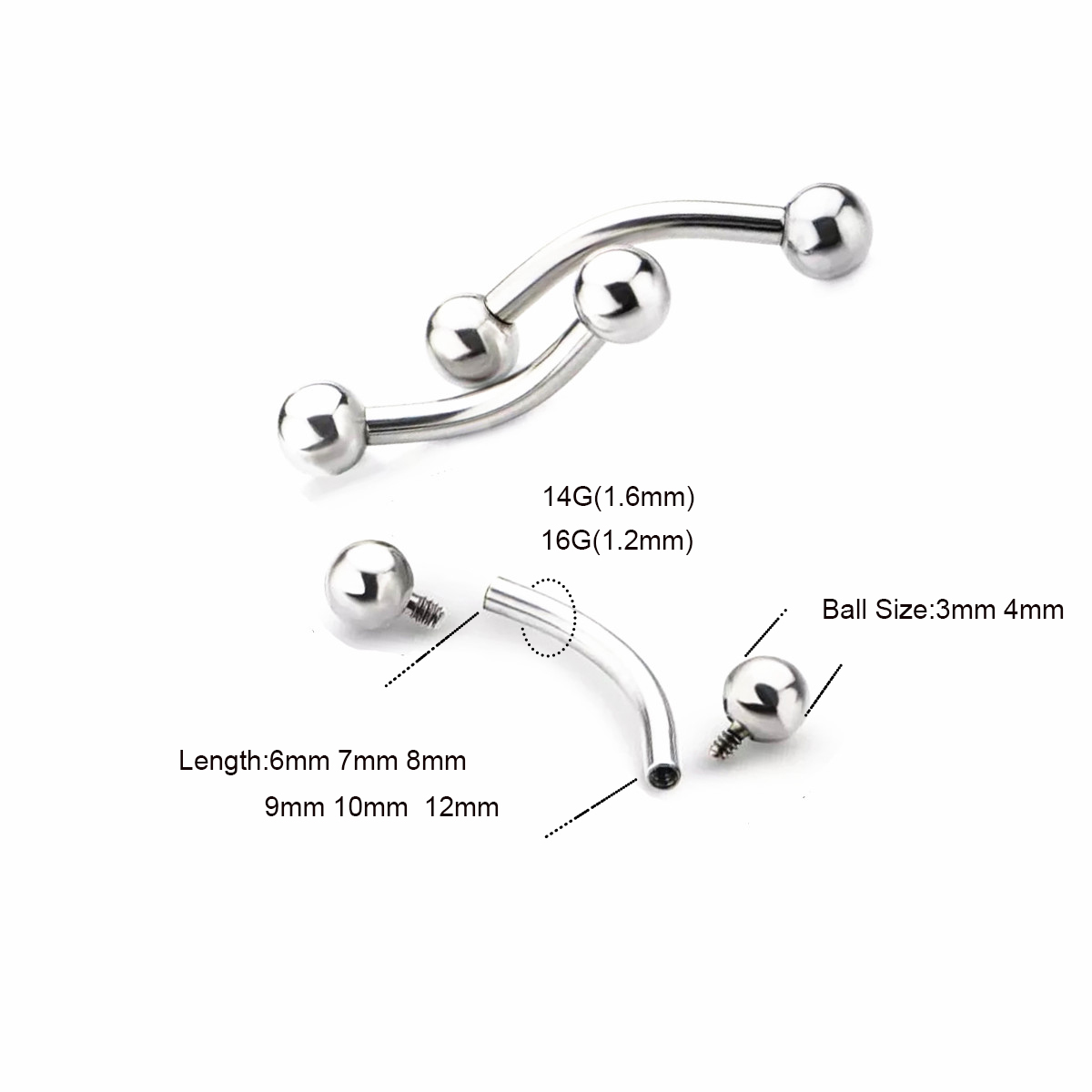 10 قطعة ASTM F136 التيتانيوم 1 - مراجعة Eyebrow Curved Barbell وسعره
