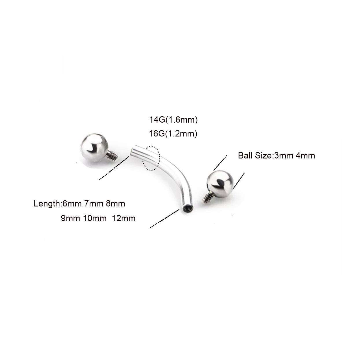 10 قطعة ASTM F136 التيتانيوم 1 - مراجعة Eyebrow Curved Barbell وسعره